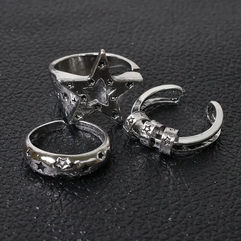 3'lü Y2K Star Yüzük Seti