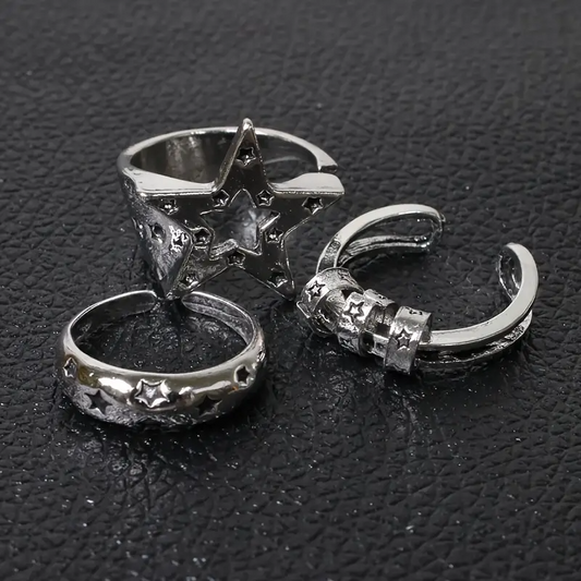 3'lü Y2K Star Yüzük Seti