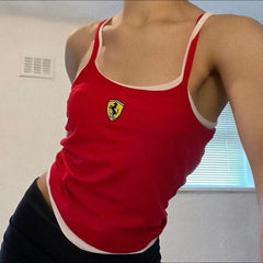 Ferrari Logo Nakış İşleme Askılı Crop Bluz