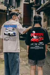 Ferrari & Mustang Retro Baskılı T-shirt