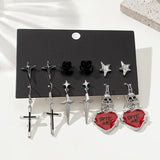 6 Çift Gothic Red Küpe Seti