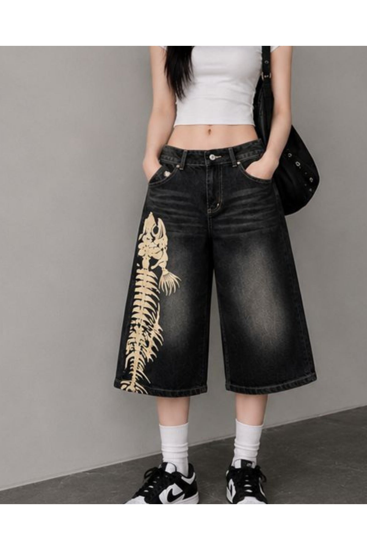 Fishbone Print Baskılı Harajuku Y2K Unisex Şort
