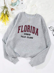 Florida Baskılı Gri Unisex Oversize Bisiklet Yaka Sweatshirt