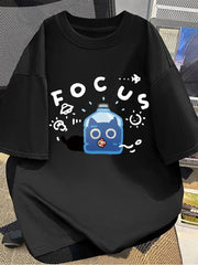 Focus Cat Baskılı Beyaz T-shirt