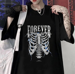 Forever Rib Baskılı Siyah Unisex Oversize T-shirt