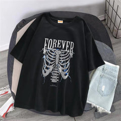 Forever Rib Baskılı Siyah Unisex Oversize T-shirt