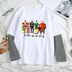 Friends Christmas Baskılı Fake Sleeves Unisex Beyaz T-shirt