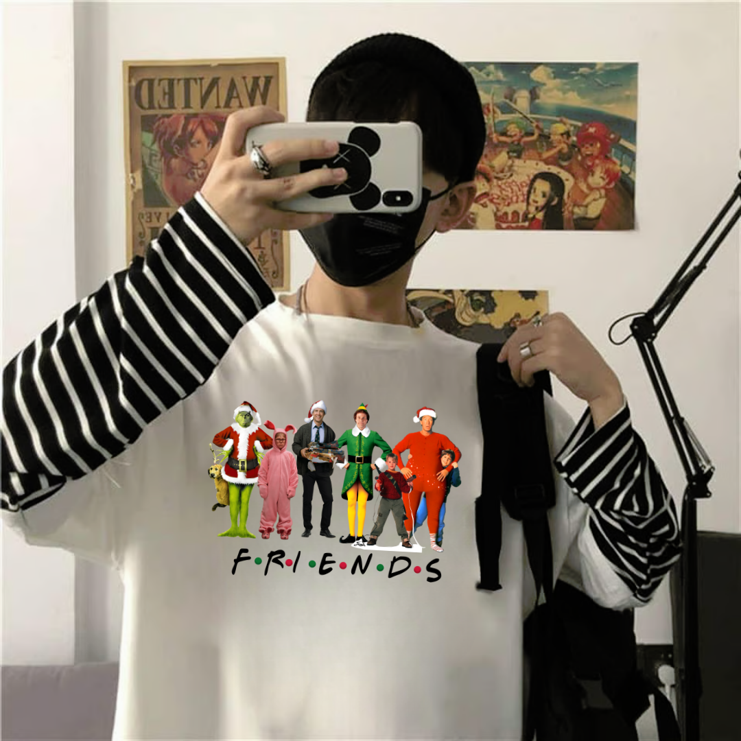 Friends Christmas Baskılı Fake Sleeves Unisex Beyaz T-shirt