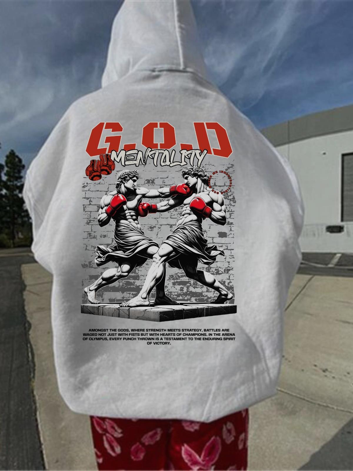 G.O.D Baskılı Beyaz Kapşonlu Sweatshirt