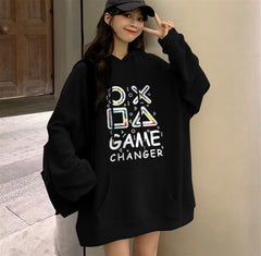 Game Changer Baskılı Siyah Unisex Oversize Kapüşonlu Sweatshirt