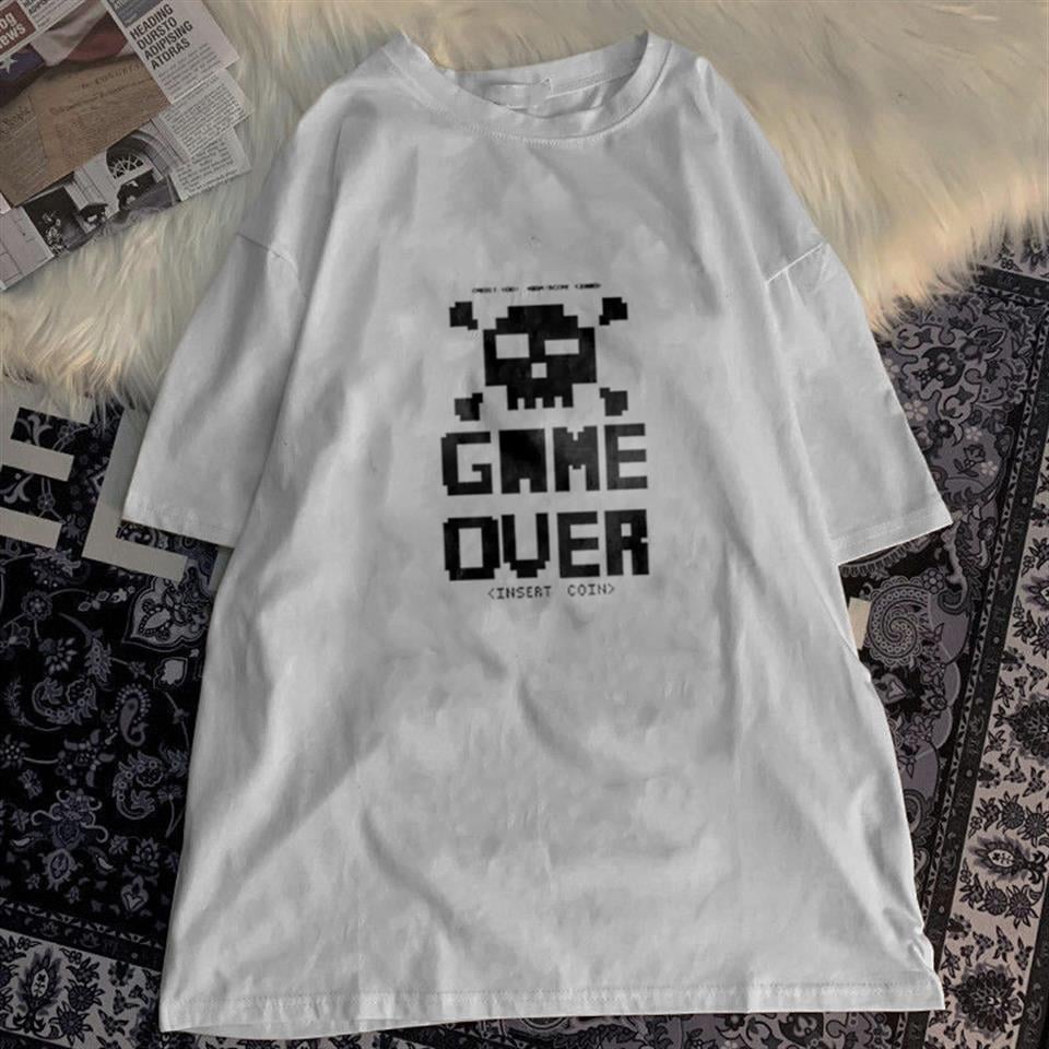 Game Over Beyaz Unisex Oversize T-shirt