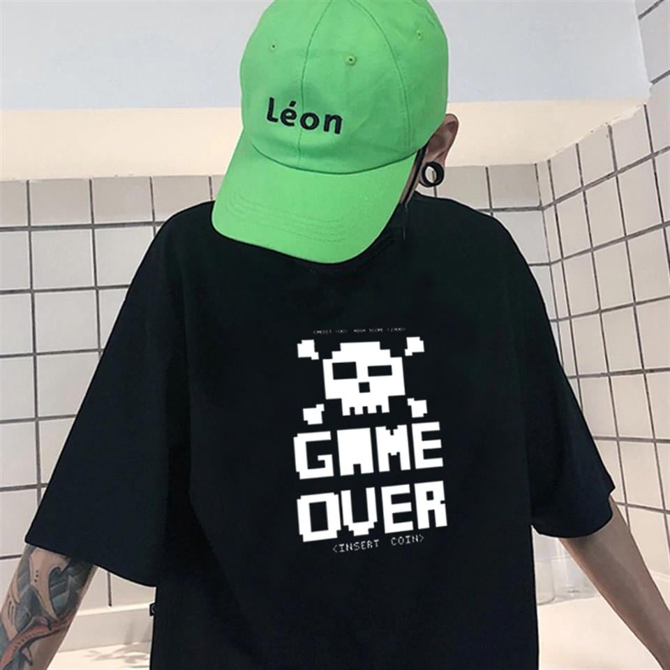 Game Over Siyah Unisex Oversize T-shirt