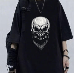 Gang Skull Baskılı Siyah Unisex Oversize T-shirt