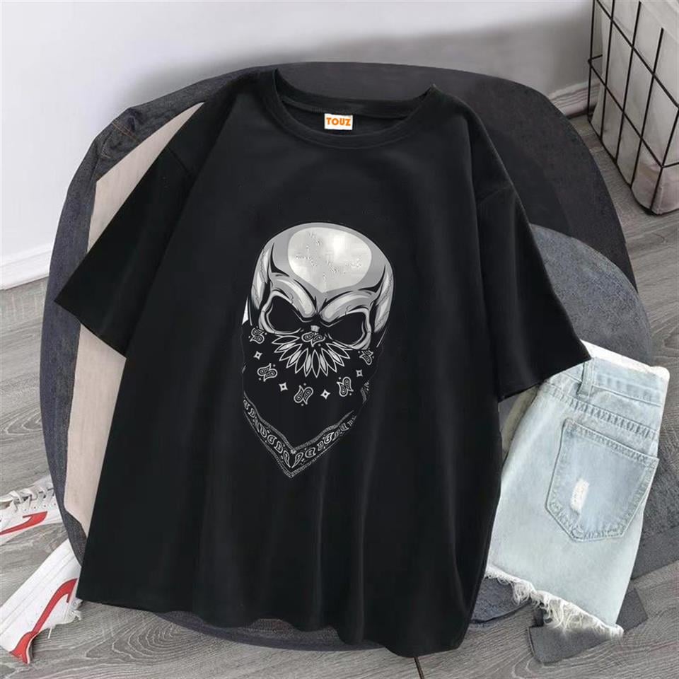 Gang Skull Baskılı Siyah Unisex Oversize T-shirt