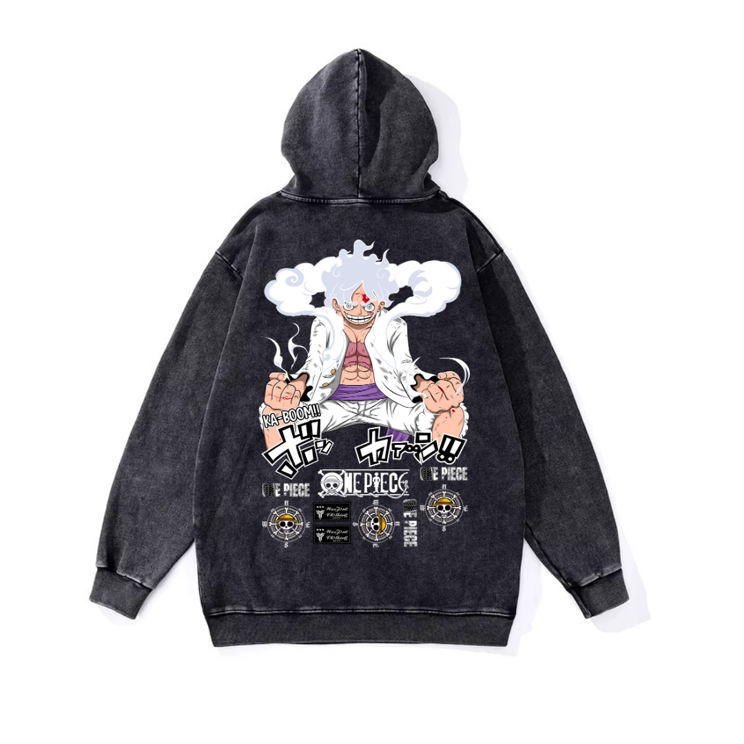 Yıkamalı Kumaş Anime One Piece Gear Five Kapüşonlu Hoodie Sweatshirt