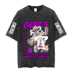 Yıkamalı Anime One Piece Gear Five Baskılı Unisex Oversize Vintage T-shirt