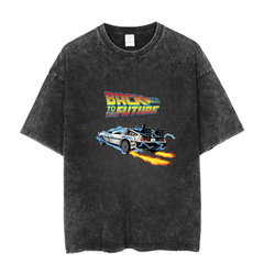 Yıkamalı Back To The Future Baskılı Unisex Oversize Vintage T-shirt