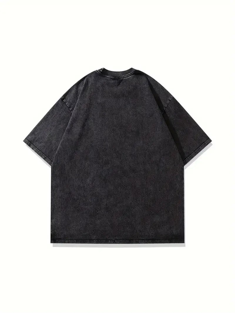 Yıkamalı Fang Baskılı Unisex Oversize Vintage T-shirt