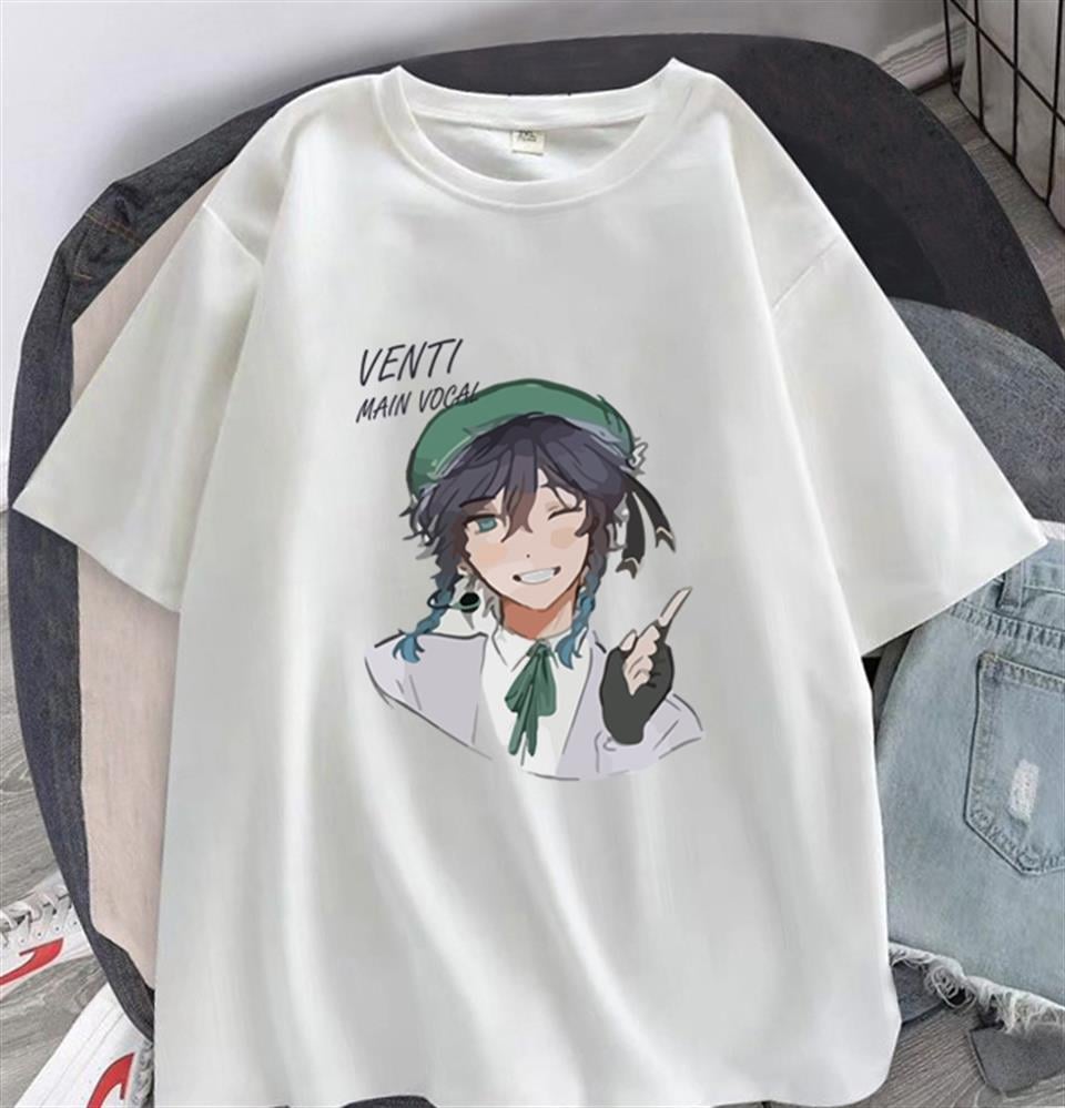 Genshin Impact Venti Baskılı Beyaz Unisex Oversize T-shirt