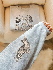 Cute Cat Baskılı Unisex Oversize Bisiklet Yaka Sweatshirt