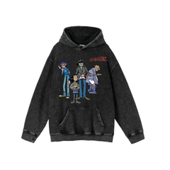 Yıkamalı Kumaş Rock Serisi Gorillaz Kapüşonlu Hoodie Sweatshirt