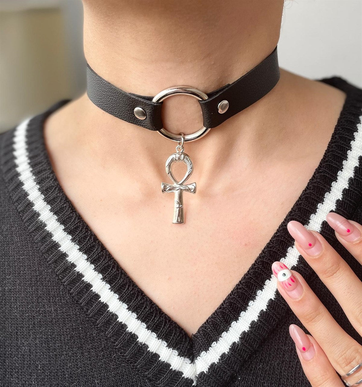 Gothic Ankh Haç Detay Choker