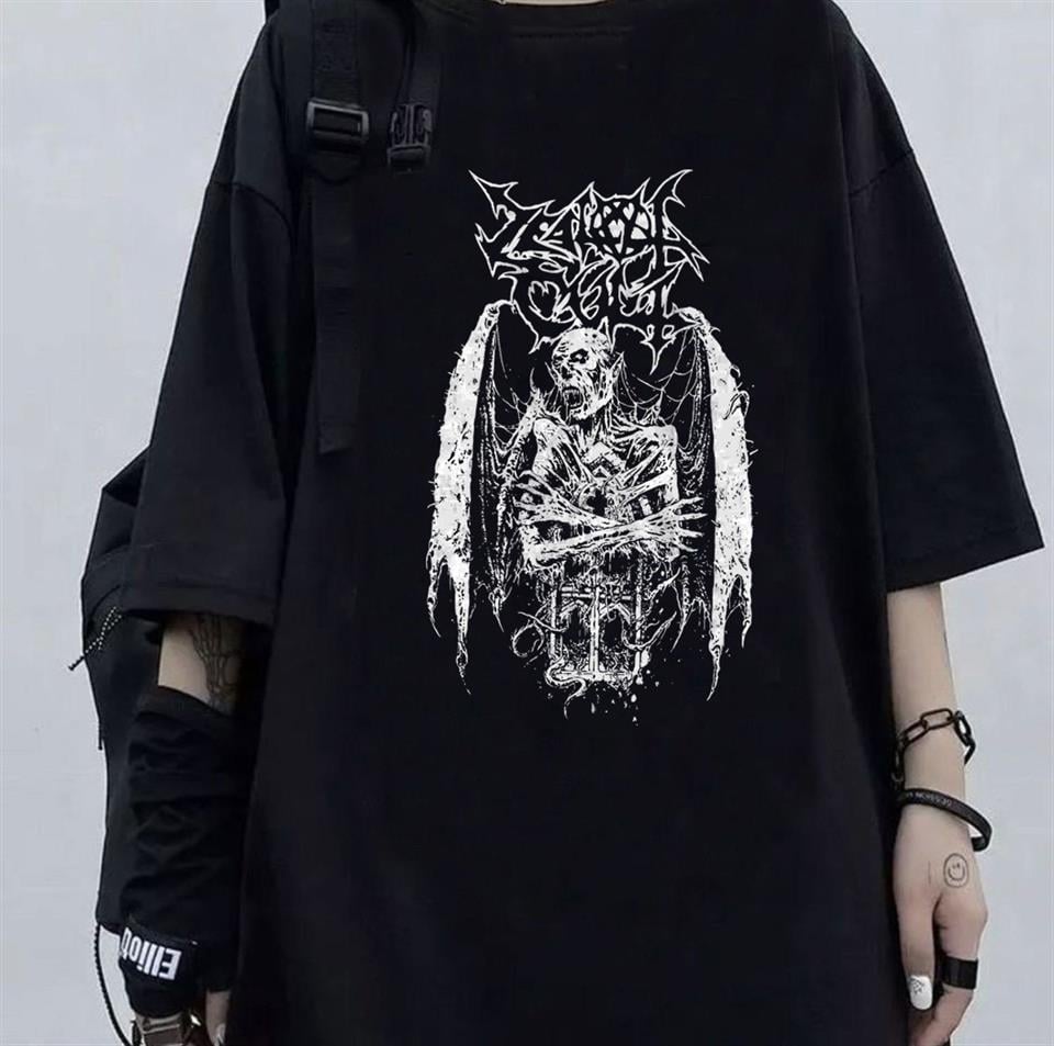 Gothic Devil Baskılı Siyah Unisex Oversize T-shirt