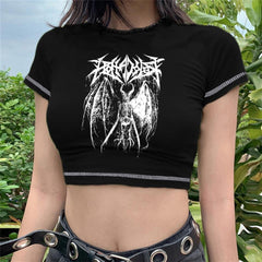 Gothic Harajuku Fashion Winged Skeleton Yarım Kadın T-shirt