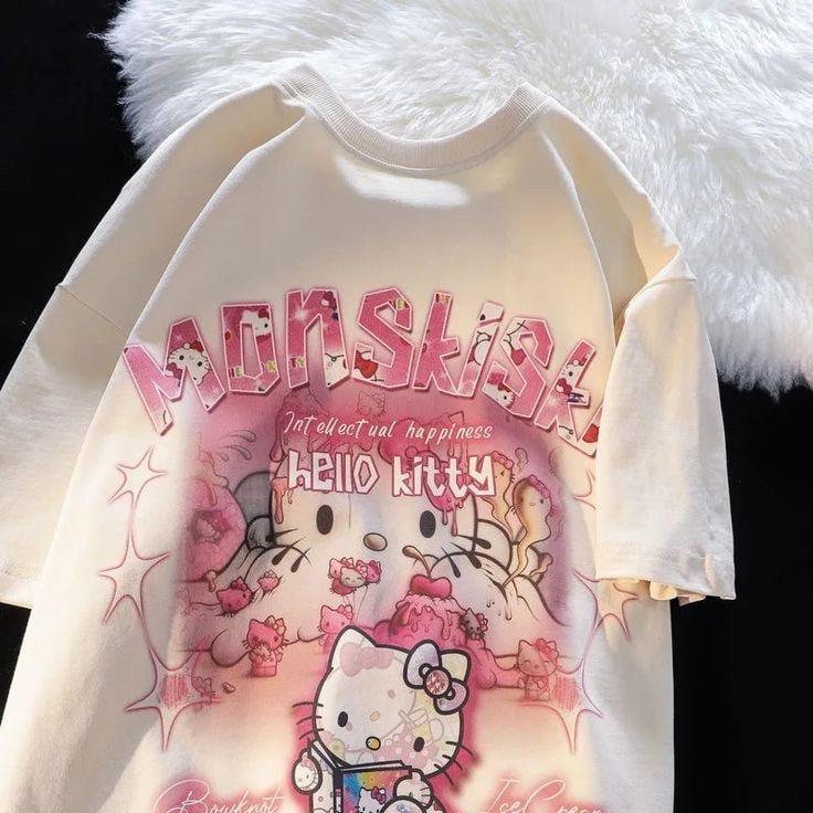 Gothic Hello Kitty Baskılı Oversize T-shirt