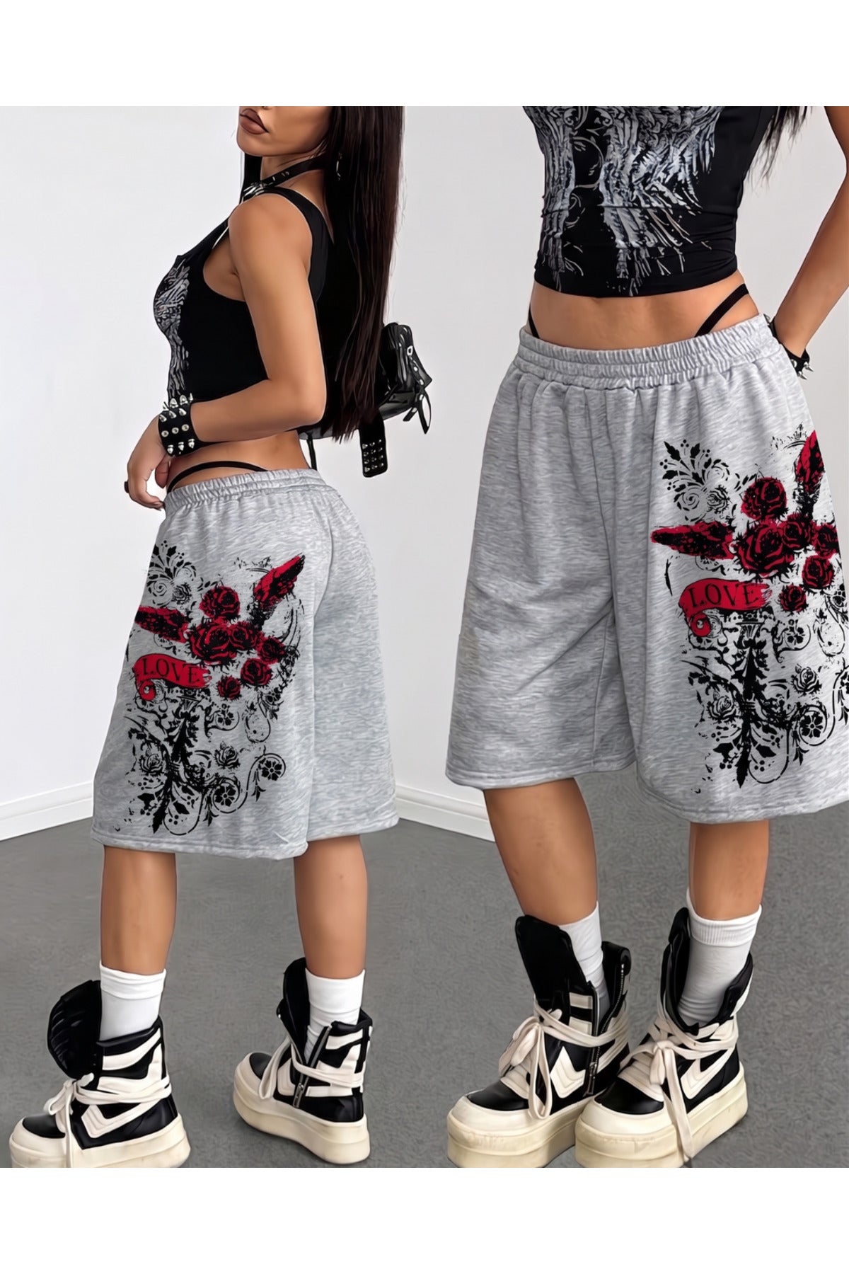 Gothic Love Unisex Baggy Cepsiz Oversize Bermuda Şort