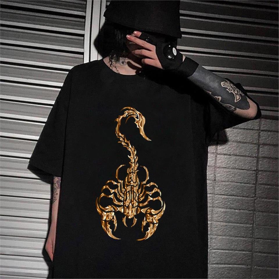 Gothic Scorpion Baskılı Siyah Unisex Oversize T-shirt