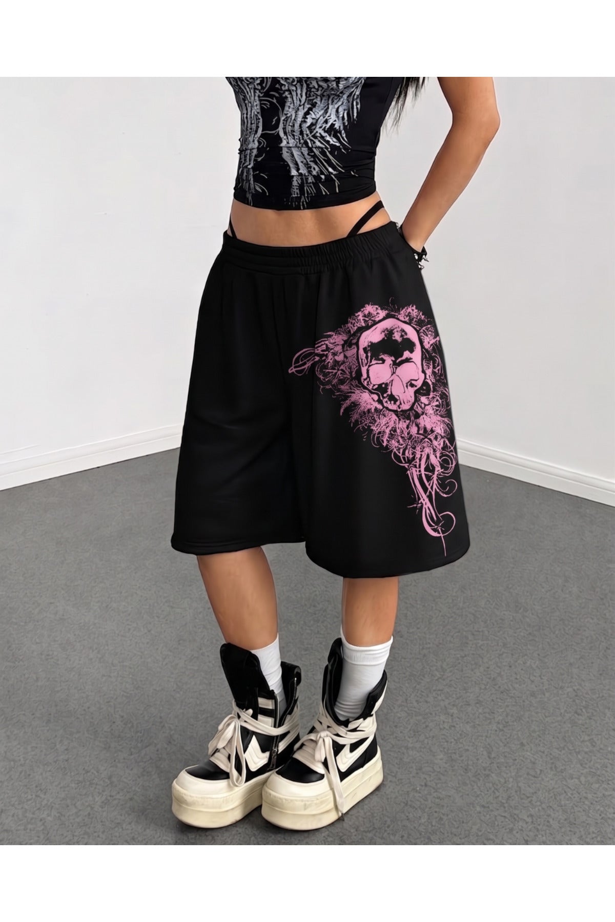 Gothic Skeleton Unisex Baggy Cepsiz Oversize Bermuda Şort