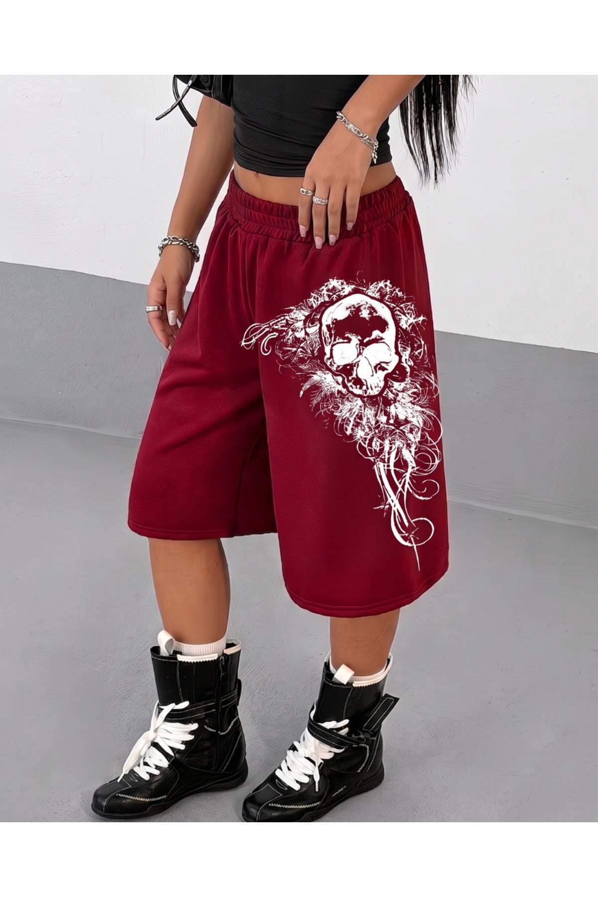 Gothic Skeleton Unisex Baggy Cepsiz Oversize Bermuda Şort