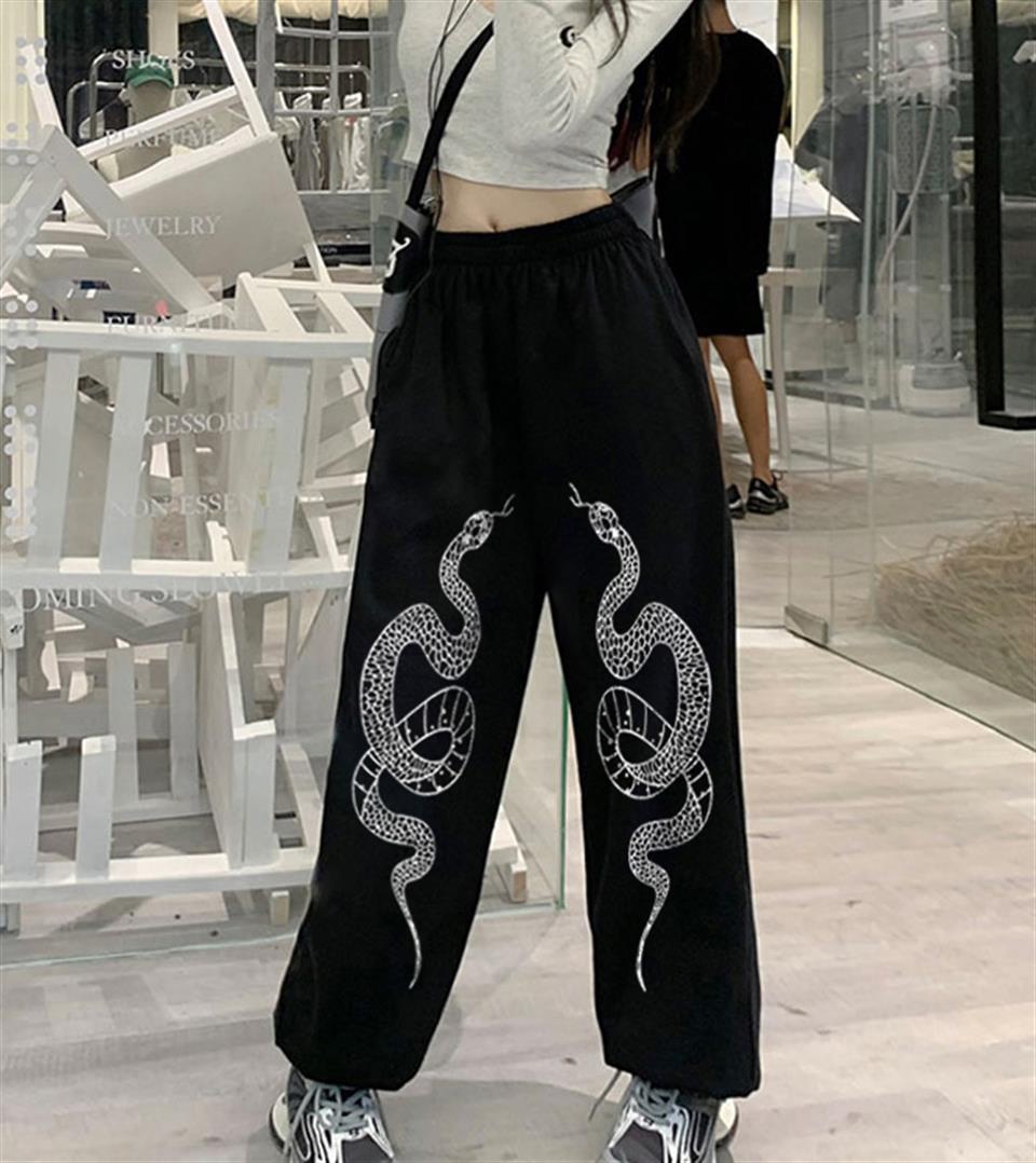 Gothic Snake Baskılı Oversize Unisex Siyah Eşofman Altı