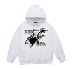 Gothic Spider Web Oversize Unisex Beyaz Kapşonlu Hoodie Sweatshirt