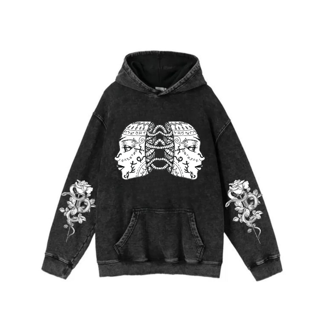 Yıkamalı Kumaş Gothic Girl Kapüşonlu Hoodie Sweatshirt