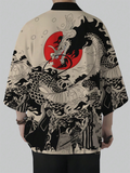 Retro Dragon Design Red Black Detaylı Unisex Kimono