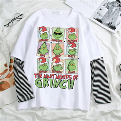 Grinch Christmas Baskılı Fake Sleeves Unisex Beyaz T-shirt