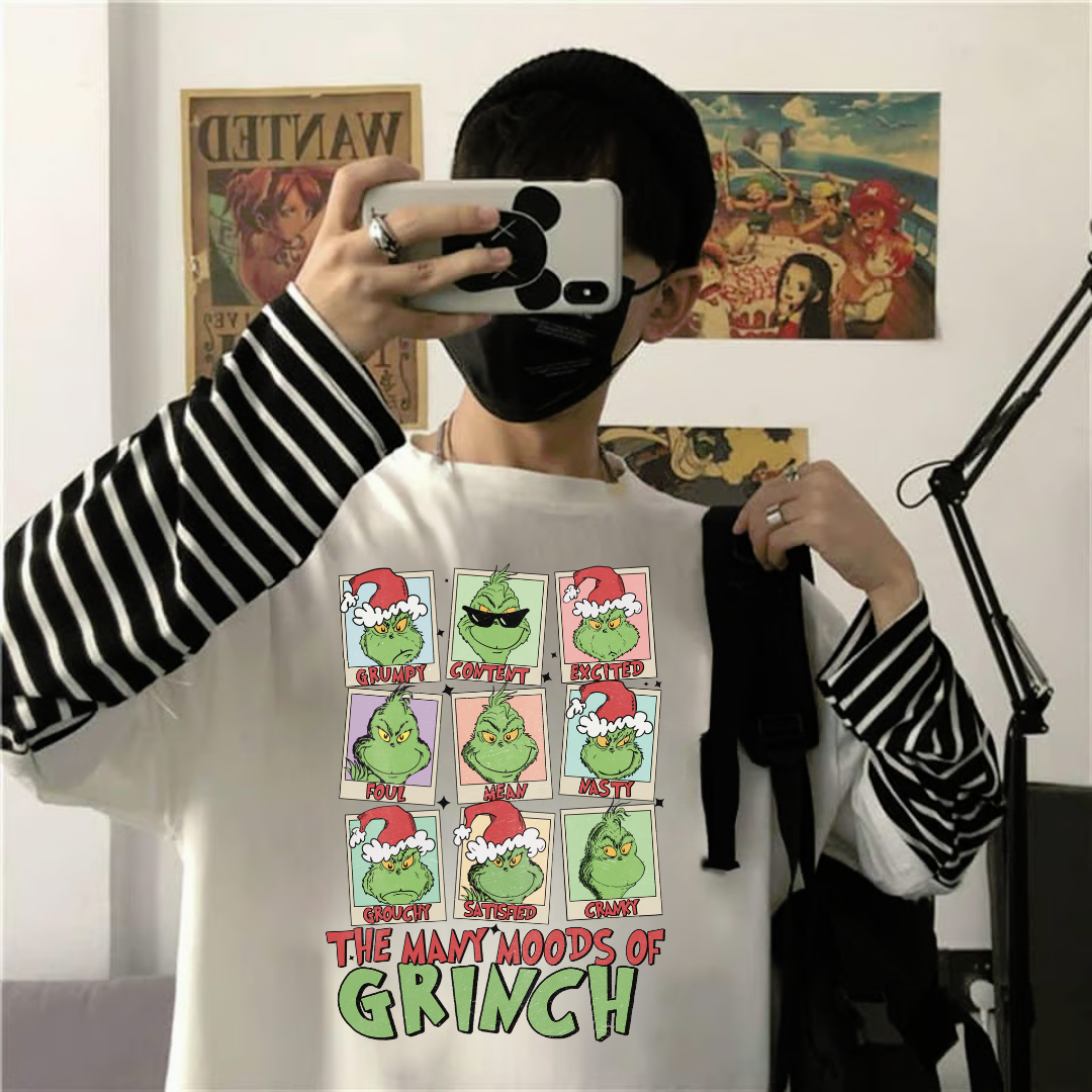 Grinch Christmas Baskılı Fake Sleeves Unisex Beyaz T-shirt