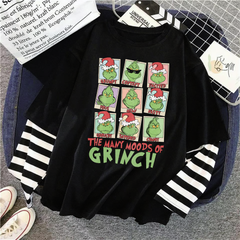 Grinch Noel Christmas Baskılı Fake Sleeves Unisex Siyah T-shirt