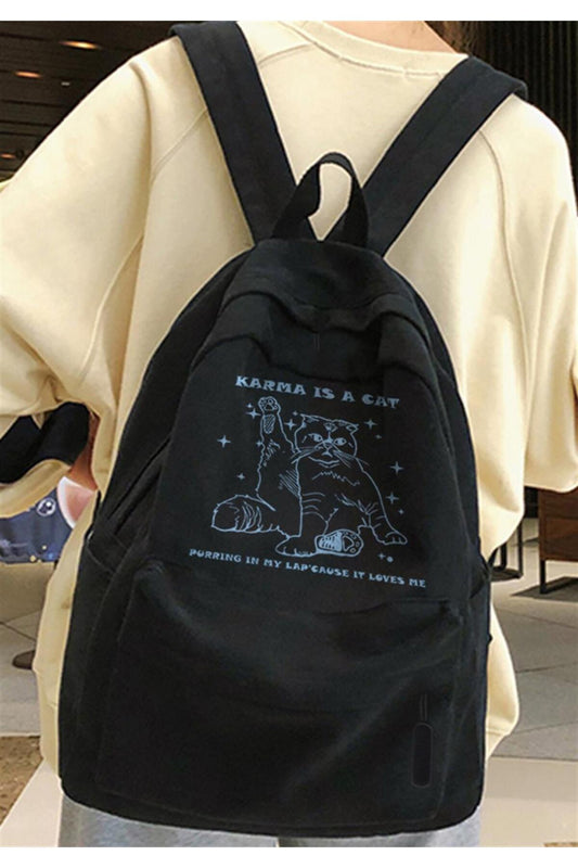 gzm Karma Is A Cat Baskılı Unisex Sırt Çantası