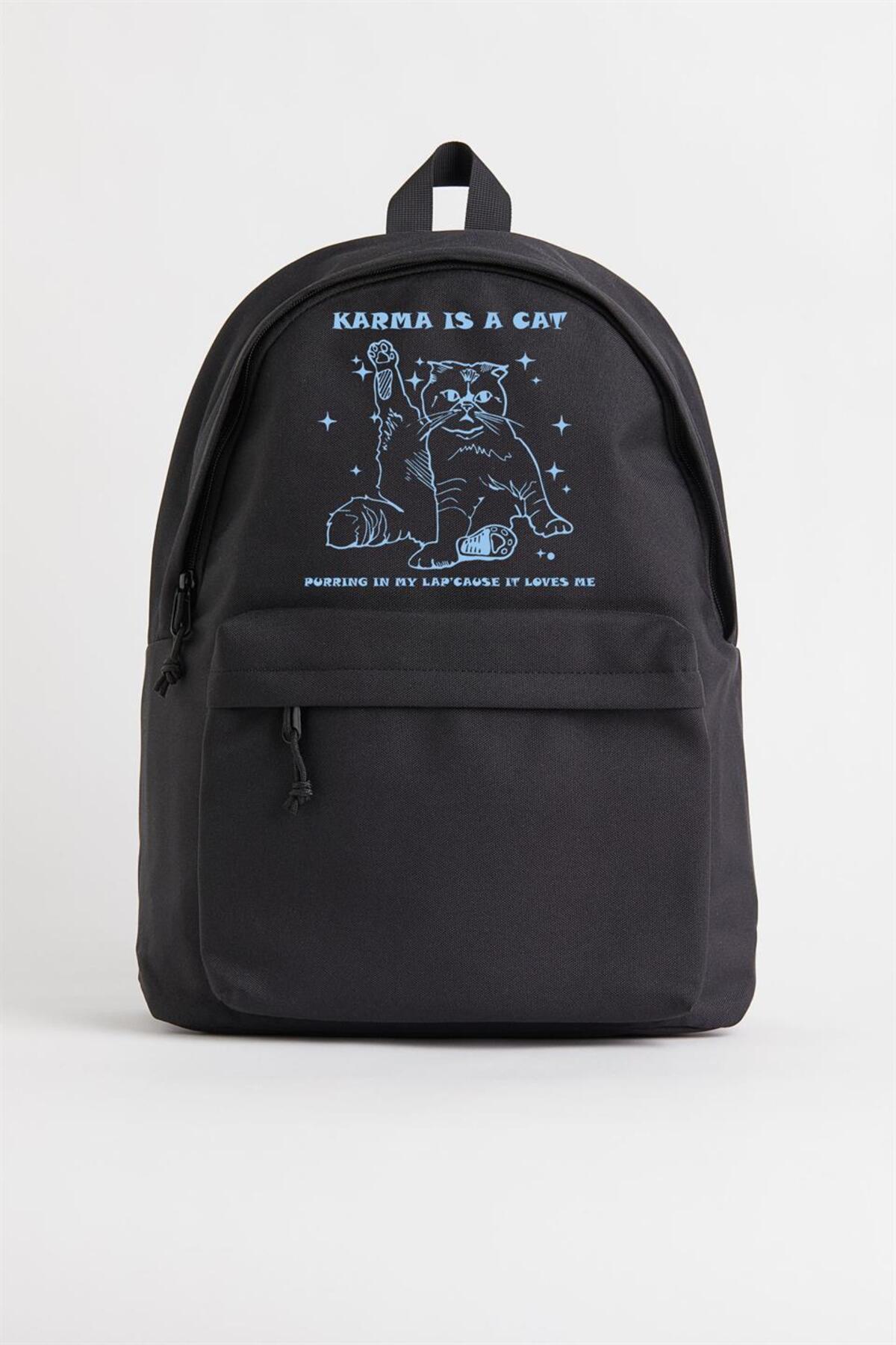 gzm Karma Is A Cat Baskılı Unisex Sırt Çantası