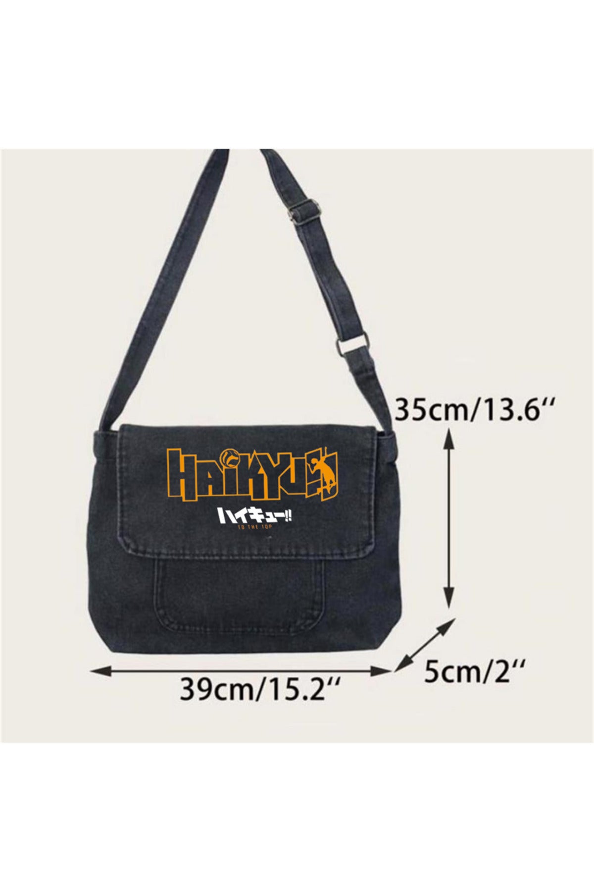 Haikyuu Baskılı Vintage Unisex Gri Kot Postacı Çantası