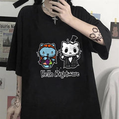 Halloween Hello Nightmare Baskılı Siyah Unisex Oversize T-shirt