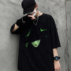 Halloween Noble Witch Baskılı Siyah Unisex Oversize T-shirt