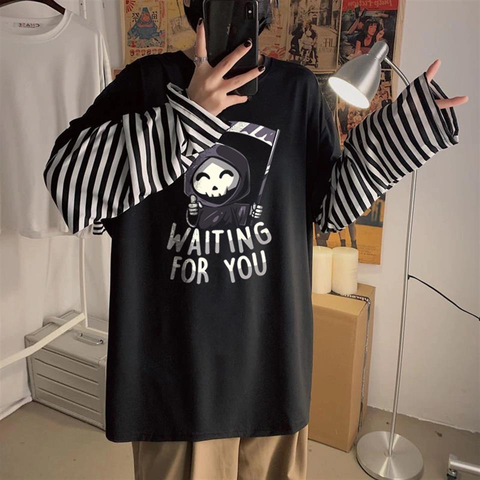 Halloween Waiting For You Witch Baskılı Fake Sleeves Unisex Siyah T-shirt