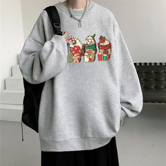 Happy Christmas Baskılı Siyah Unisex Oversize Bisiklet Yaka Sweatshirt