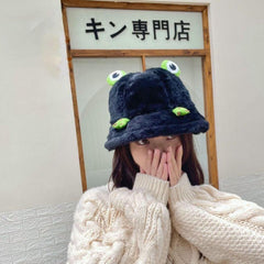 Harajuku Peluş Pamuklu Frog Bucket Şapka