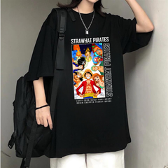 Harajuku Anime One Piece Strawhat Siyah Oversize T-Shirt