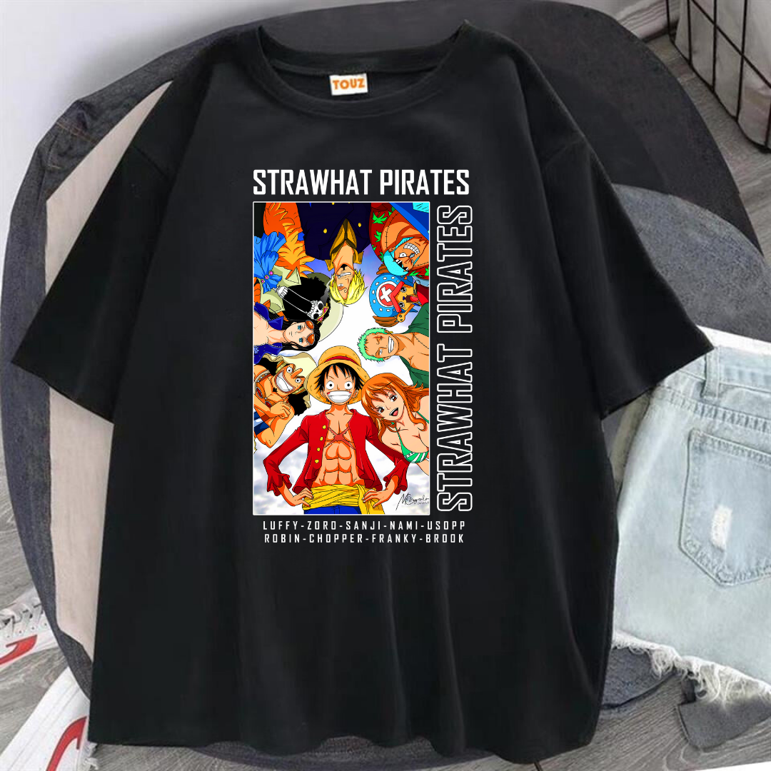 Harajuku Anime One Piece Strawhat Siyah Oversize T-Shirt